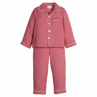little english classic children's clothes, long sleeve red gingham pajama set for boys 