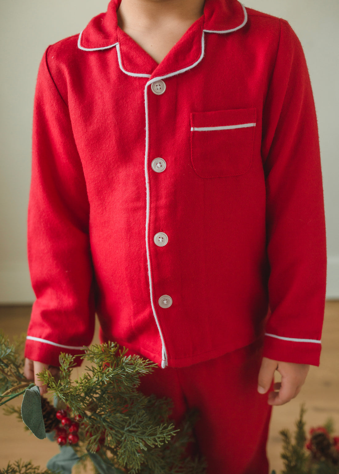 Little English classic flannel style pajama set, kids traditional christmas pajamas in red
