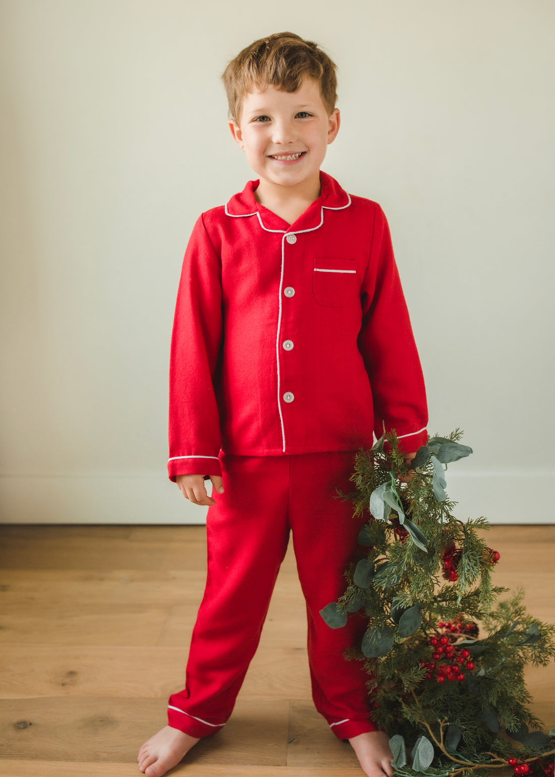 Little English classic flannel style pajama set, kids traditional christmas jammies in red