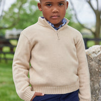 Little English classic childrens clothing tween boy quarter zip sweater in oatmeal color