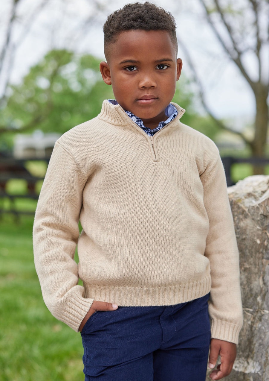 Little English classic childrens clothing tween boy quarter zip sweater in oatmeal color