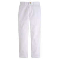Little English classic pant for boys, faux button closure with zipper and interior elastic adjuster, white twill pant with belt loops for older boys