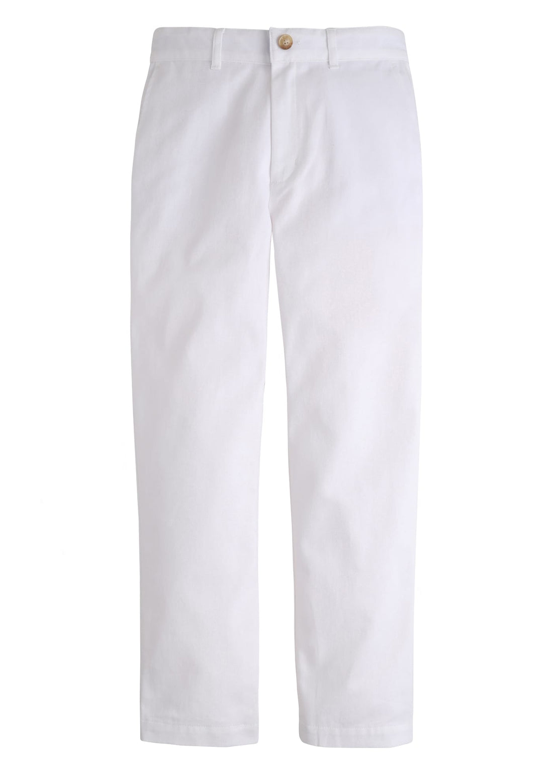Little English classic pant for boys, faux button closure with zipper and interior elastic adjuster, white twill pant with belt loops for older boys