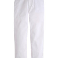 Little English classic pant for boys, faux button closure with zipper and interior elastic adjuster, white twill pant with belt loops for older boys