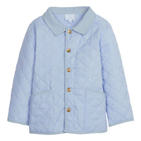 Little English children's classic quilted jacket in light blue with corduroy details
