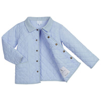 Little English children's classic quilted jacket in light blue with corduroy details