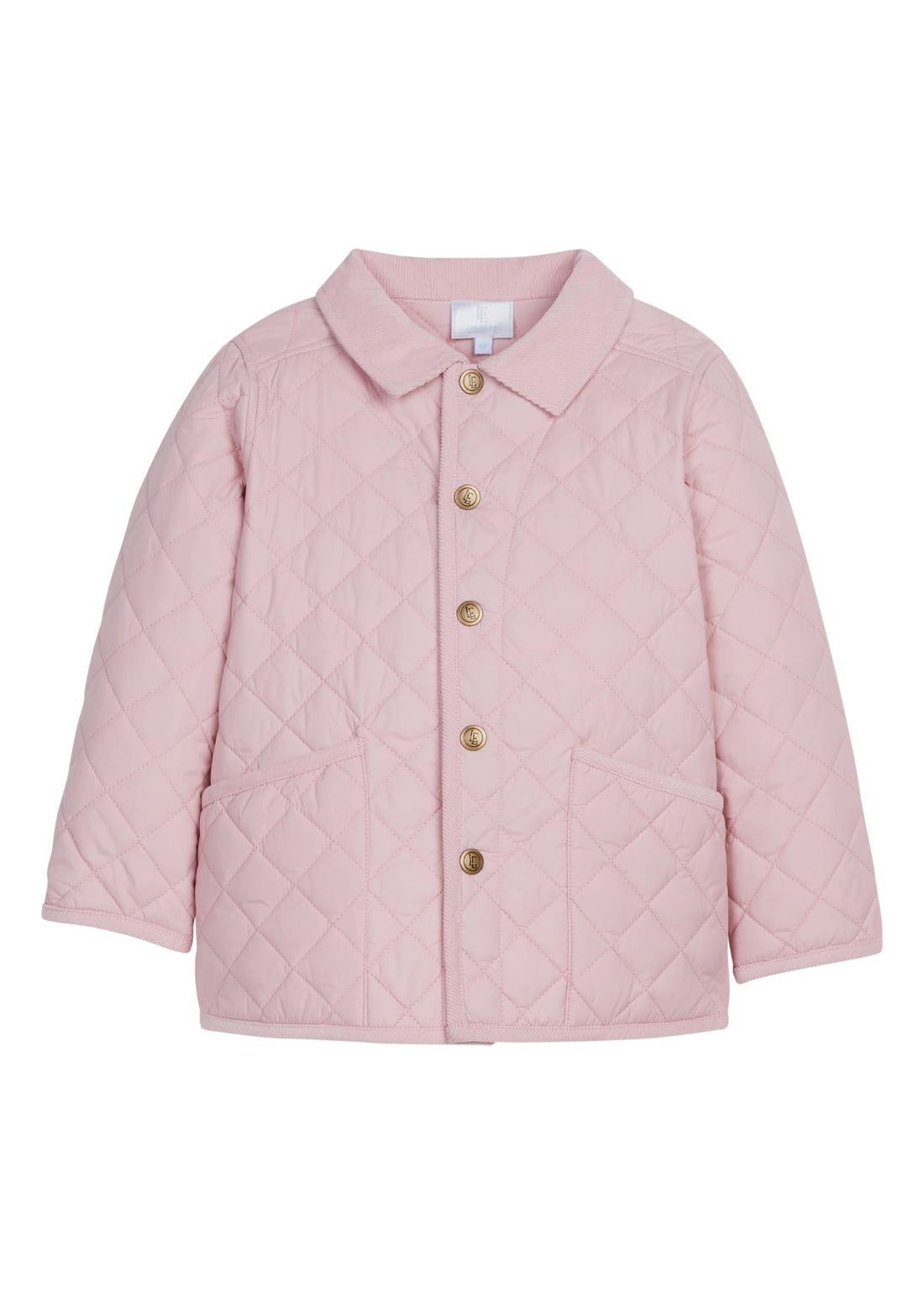 Little English classic kids clothing, quilted jacket for girls in light pink with corduroy collar