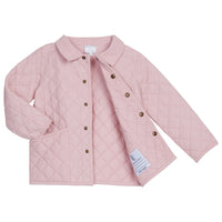 Little English classic kids clothing, quilted jacket for girls in light pink with corduroy collar