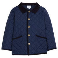 Little English classic children's clothing unisex navy quilted jacket with corduroy details 