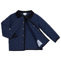 Little English classic children's clothing unisex navy quilted jacket with corduroy details 