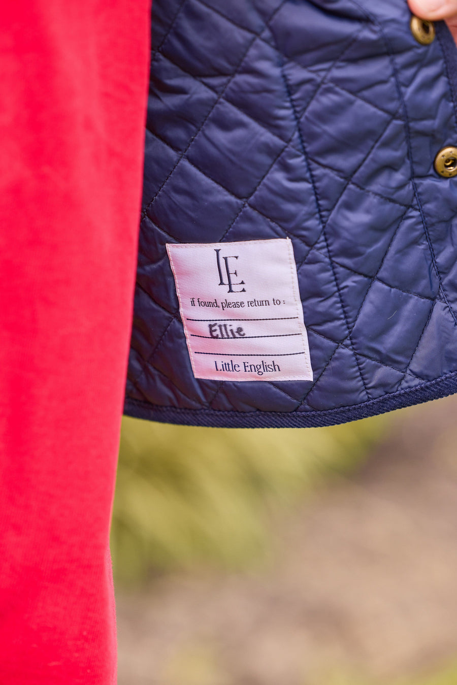 Little English classic children's clothing unisex navy quilted jacket with corduroy details 