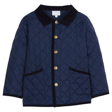 Little English children's classic quilted jacket in navy with corduroy details