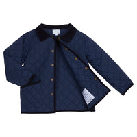Little English classic children's clothing unisex navy quilted jacket with corduroy details 