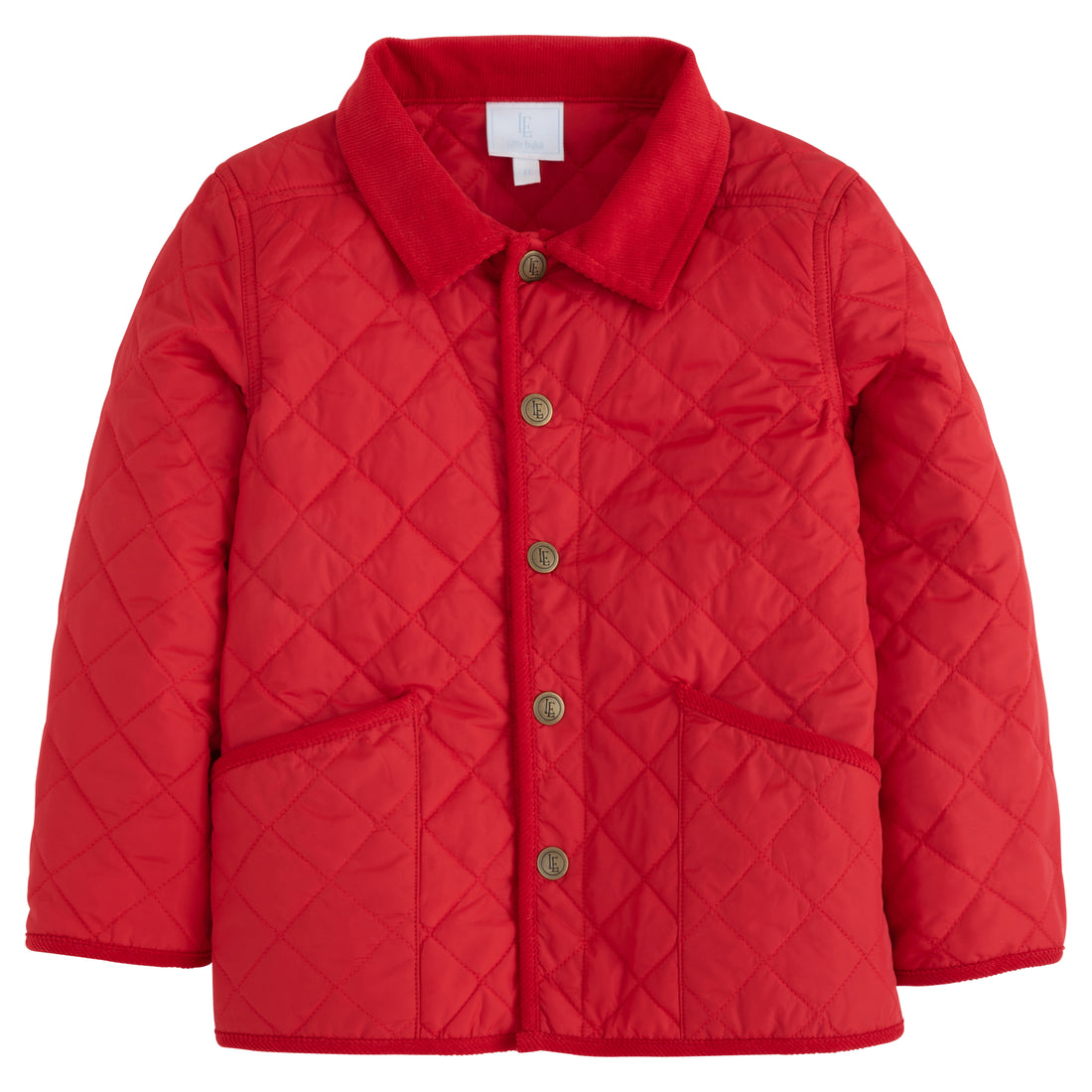 little english classic childrens clothing unisex button snap quilted jacket in red