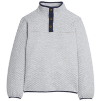 Little English traditional children's clothing. Comfy light gray quilted pullover with navy trim for boys for Fall