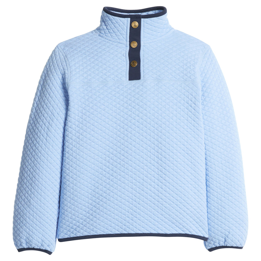 little english classic children's clothing unisex light blue quilted pullover with navy trim for fall 