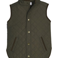 Little English traditional children's clothing.  Classic quilted vest in olive with corduroy detailing.  Unisex vest for kids.