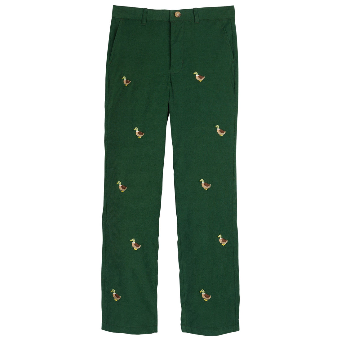 little english classic childrens clothing boy hunter green corduroy pants with mallard print motif