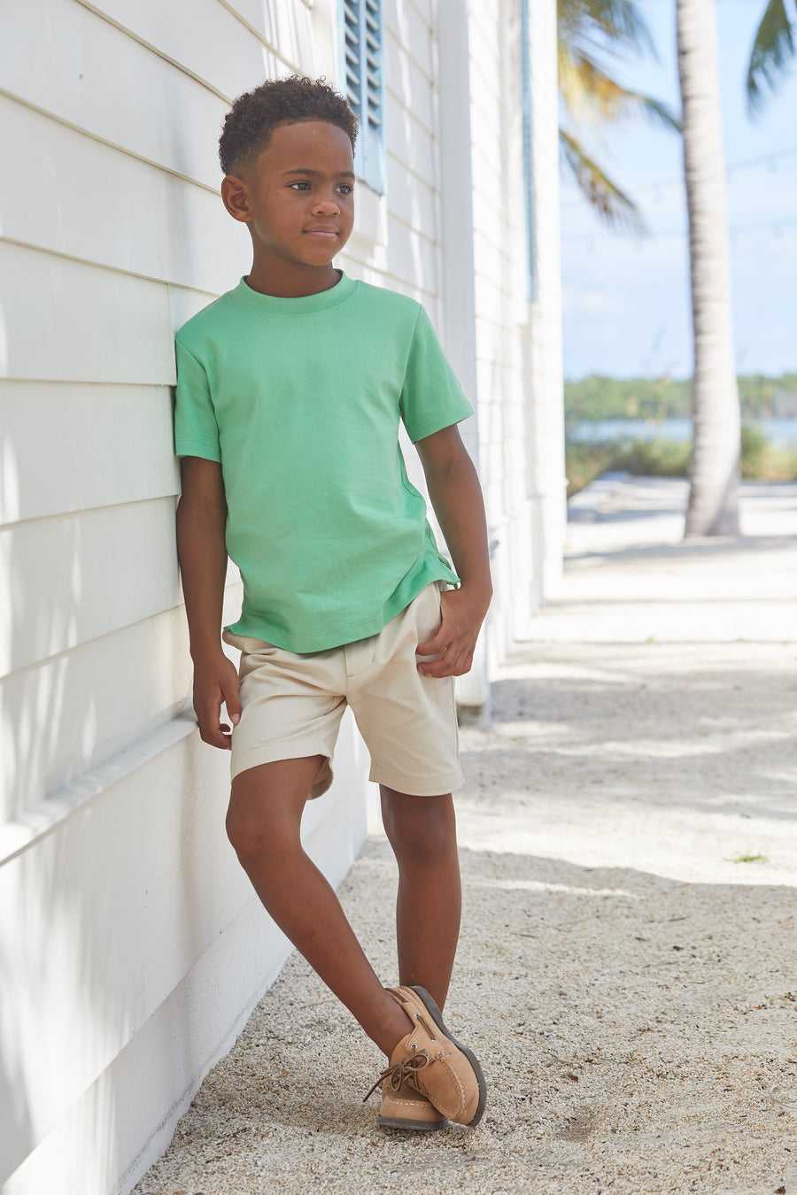 Little English boy’s classic knit tee in green for Spring.