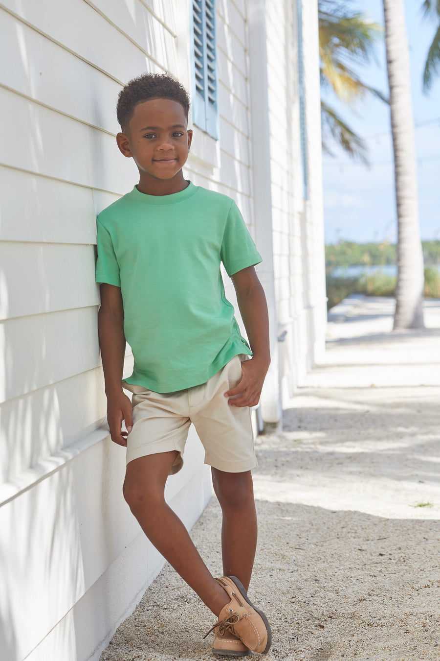 Little English boy’s classic knit tee in green for Spring.
