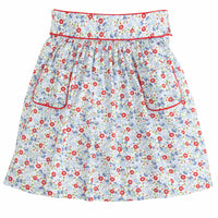 Little English classic kids clothing, girls skirt in red and blue floral pattern with pockets and red piping detailing