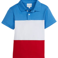 Little English classic children's clothing boy's regatta blue, white, and red color-blocked knit polo for Summer.