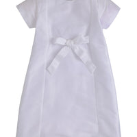 Little English girl's formal dress, white short sleeve special occasion dress with fixed bow