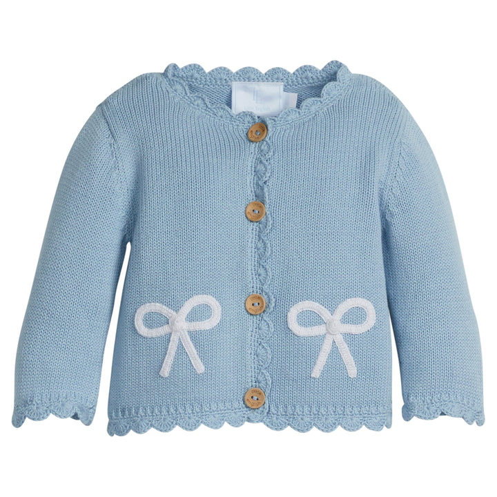 Crochet Cardigan Blue Bow - Main Image