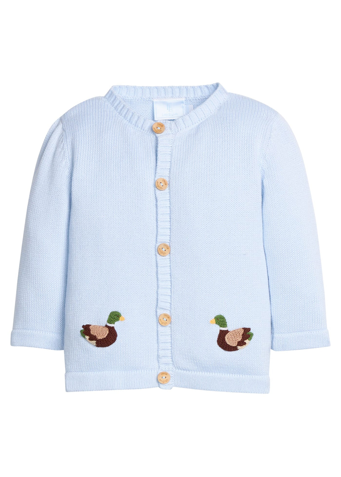 Little English classic baby clothes, signature light blue cardigan with mallards for baby boys