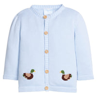Little English classic baby clothes, signature light blue cardigan with mallards for baby boys