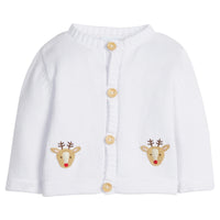 Little English classic baby clothes, signature white cardigan with reindeers for baby boys and girls for holiday