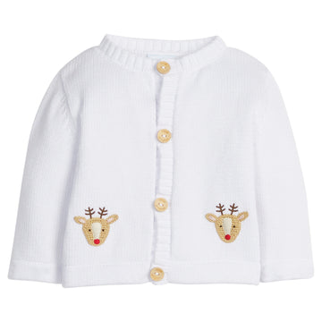 Little English classic baby clothes, signature white cardigan with reindeers for baby boys and girls for holiday