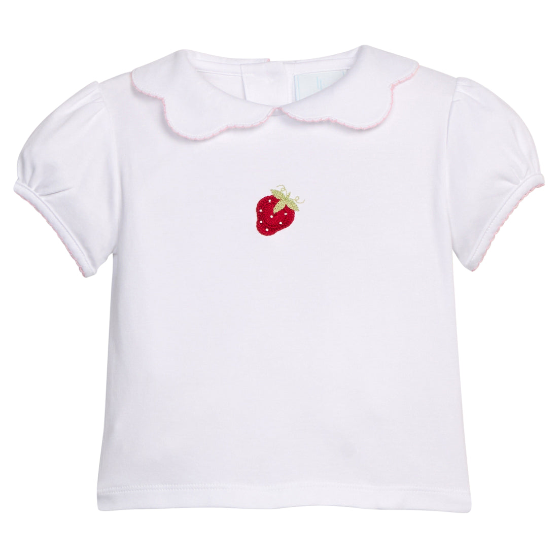 Little English classic crochet peter pan blouse with strawberry motif on chest, for little girl  