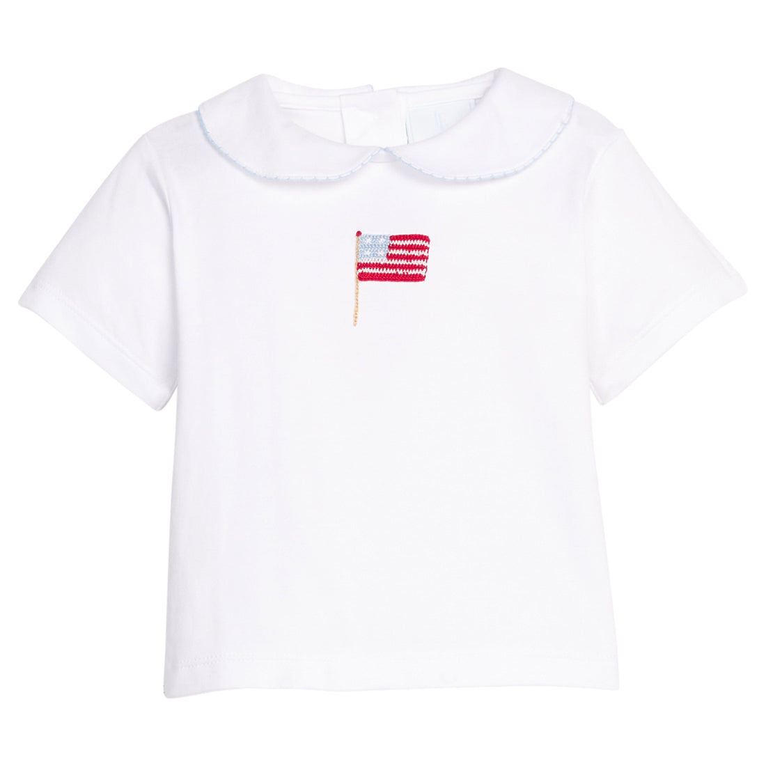 Little English classic crochet peter pan shirt with flag motif on chest, for little boy 