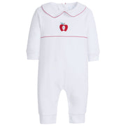 little english classic childrens clothing unisex playsuit with peter pan collar and red trim