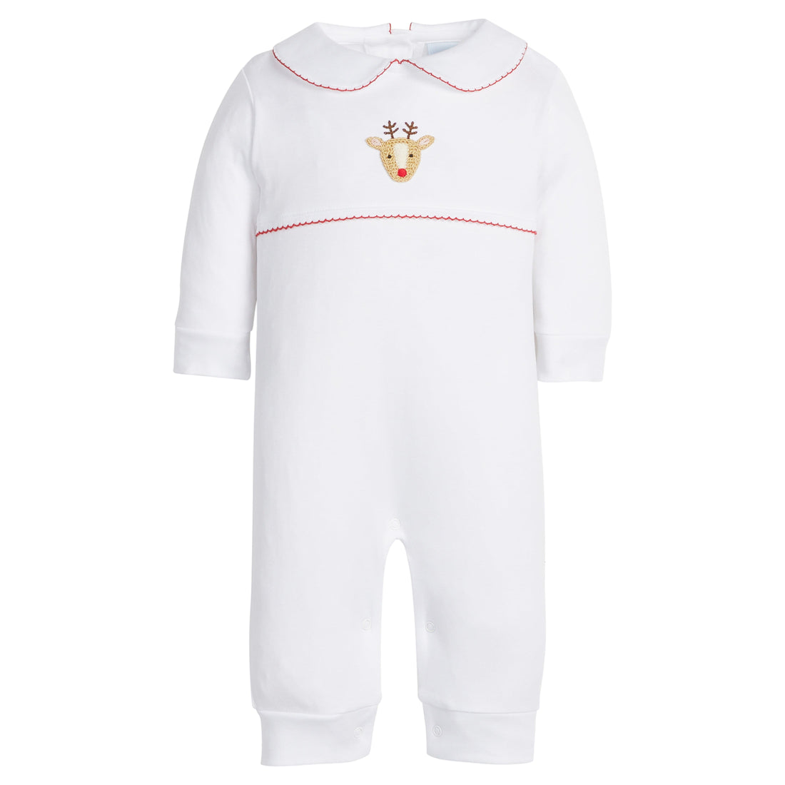 Little English classic baby clothing, signature pima cotton crochet playsuit with reindeer for boy and girl holiday