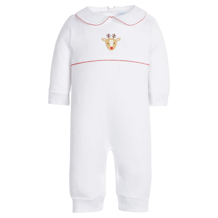 Little English classic baby clothing, signature pima cotton crochet playsuit with reindeer for boy and girl holiday