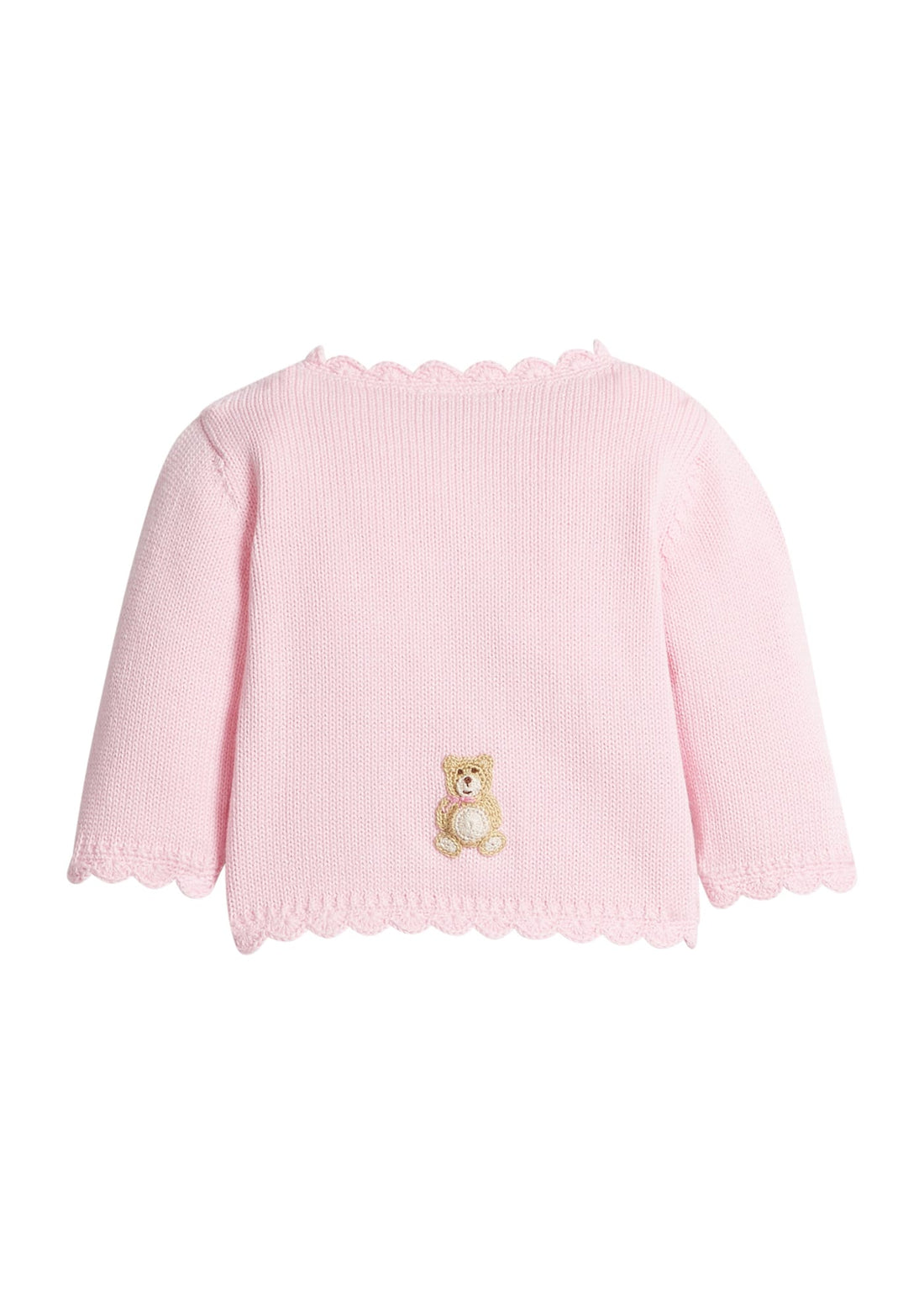 Little English classic baby clothes, signature light pink crochet cardigan with teddy bears for baby girls
