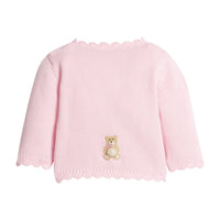Little English classic baby clothes, signature light pink crochet cardigan with teddy bears for baby girls