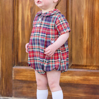 little english classic children's clothing, deep red and navy plaid for fall, holiday plaid 