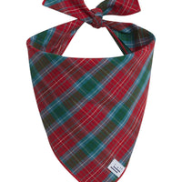 Little English traditional children's clothing.  Red and green tartan plaid dog bandana for Fall. Holiday dog bandana.