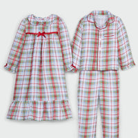 Little English traditional children's pajamas, christmas plaid pajama set for boys with matching nightgown for girls