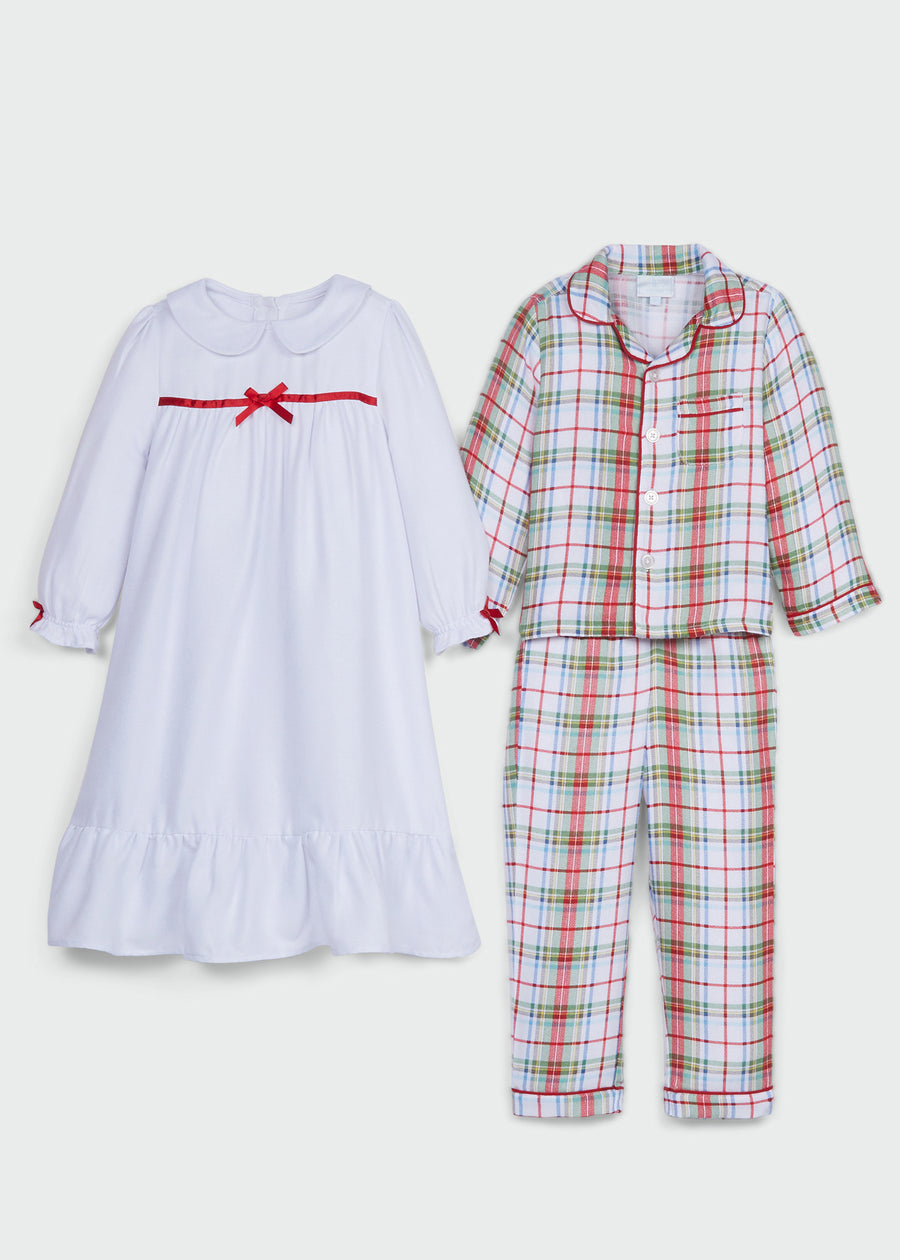 Little English traditional children's pajamas, christmas plaid pajama set for boys with coordinating nightgown for girls