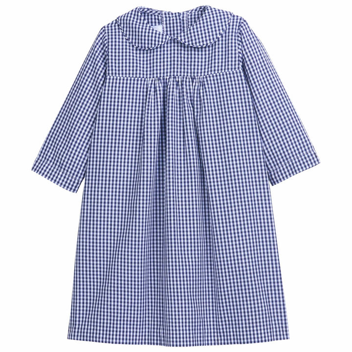 little english classic childrens clothing girls navy gingham dress with peter pan collar
