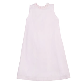 Little English traditional girl's clothing, classic older girl's sleeveless dress for spring, light pink shift dress with ruffle collar for tweens