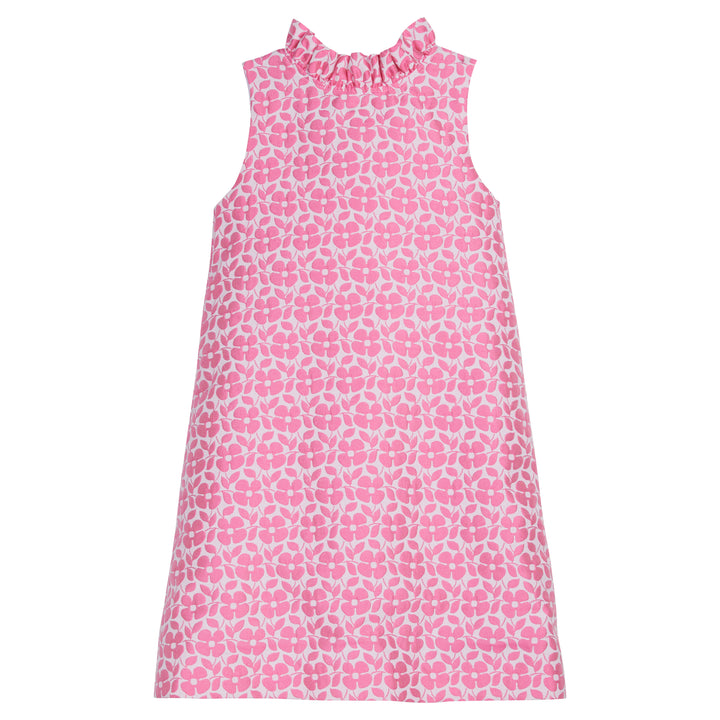 Little English traditional children's clothing, girl's classic shift dress in pink jacquard for Spring