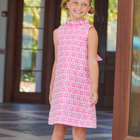 Little English traditional children's clothing, girl's classic shift dress in pink jacquard for Spring