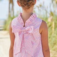 Little English classic knee length dress with pink floral pattern and bow in back