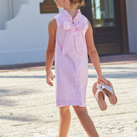 Little English classic knee length dress with pink floral pattern and bow in back
