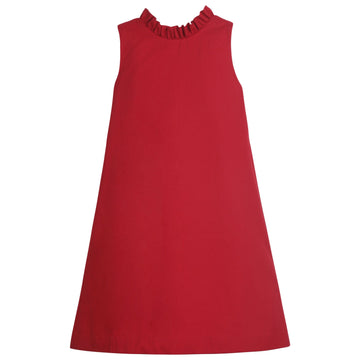little english classic childrens clothing girls red sleeveless dress with ruffled neckline